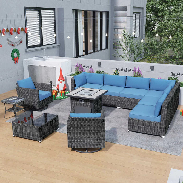 Outdoor Sectional Furniture 11-Piece with Rocking Chair and 30'' Fire Pit Table