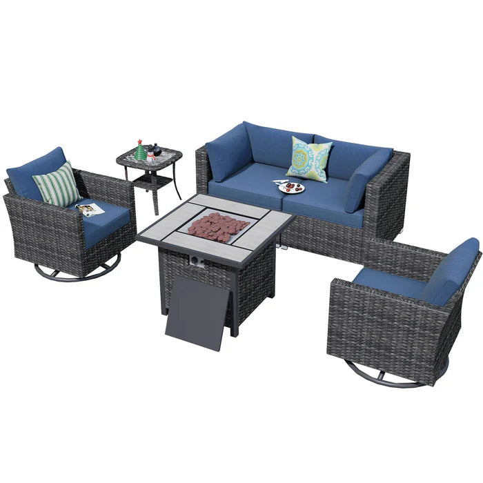 Outdoor Sectional Furniture 6-Piece with Rocking Chair and 30'' Fire Pit Table