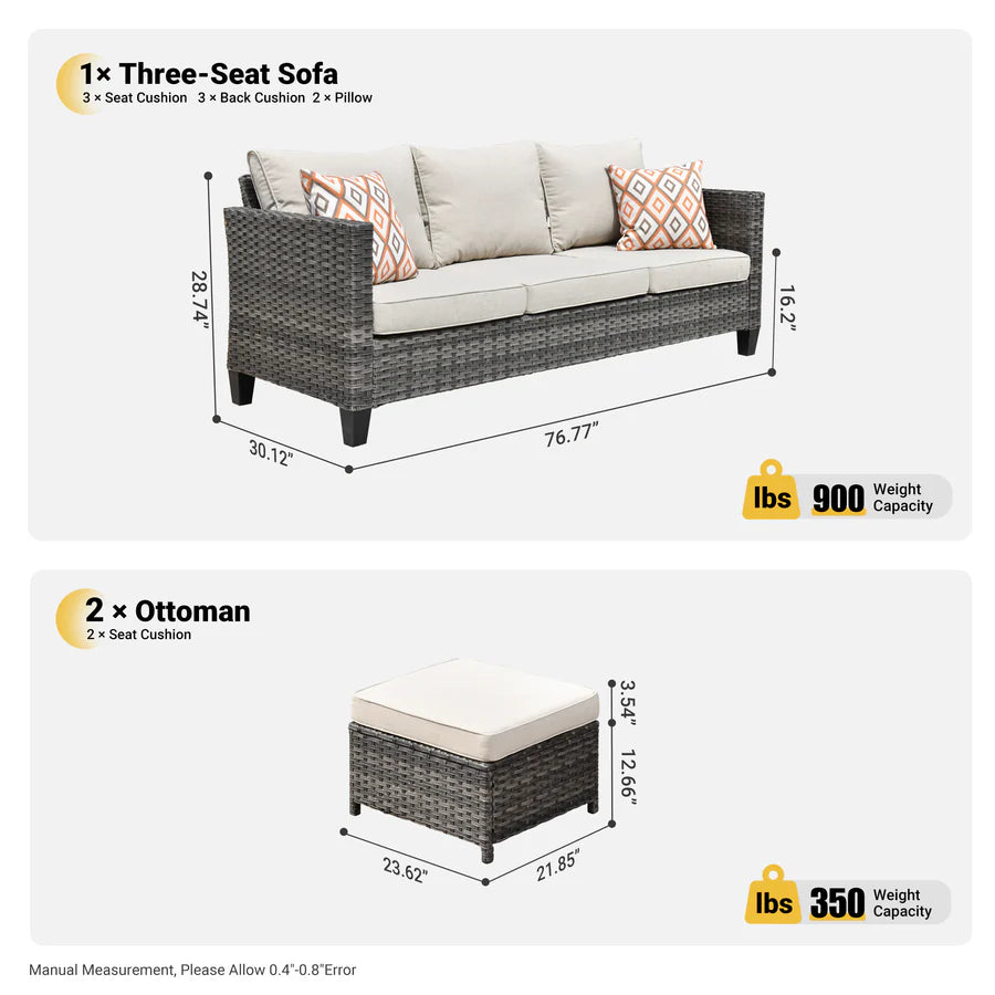 Outdoor Couch New Vultros 3-Piece High Back with Ottoman