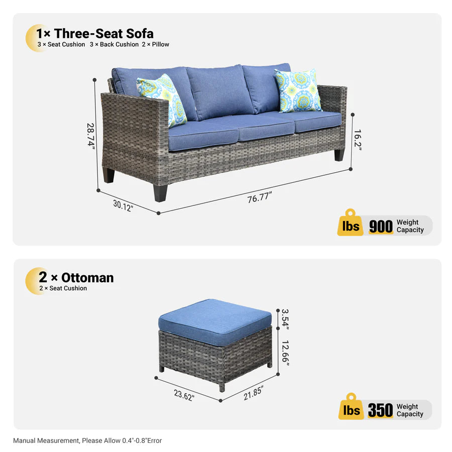 Outdoor Couch New Vultros 3-Piece High Back with Ottoman