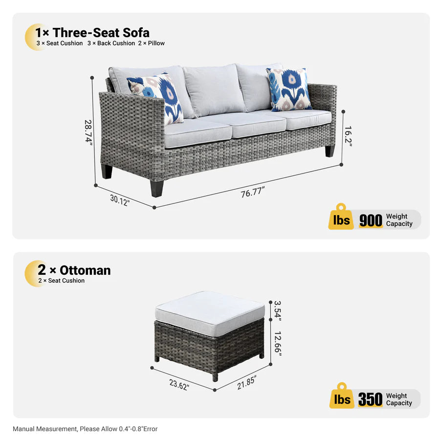 Outdoor Couch New Vultros 3-Piece High Back with Ottoman