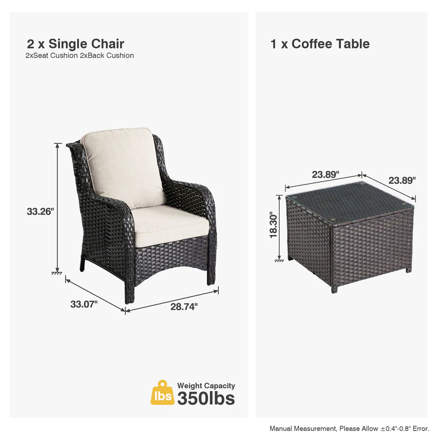 Outdoor Furniture 3-Piece with Table Kenard Curved Handrest