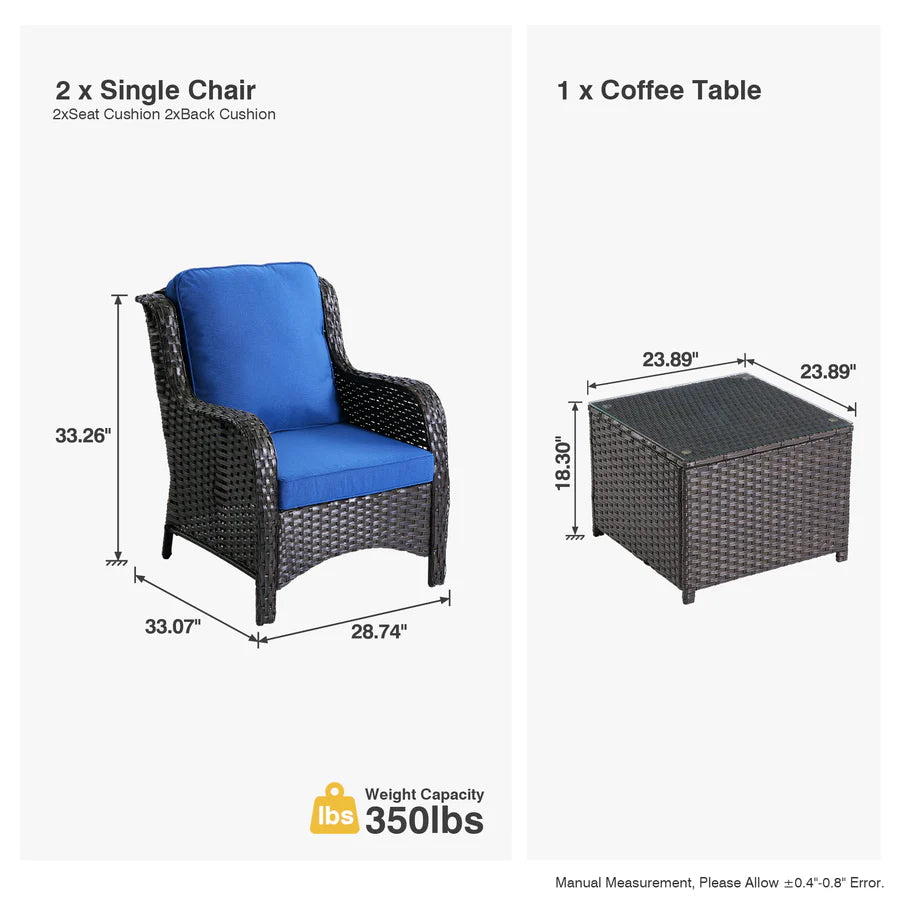 Outdoor Furniture 3-Piece with Table Kenard Curved Handrest