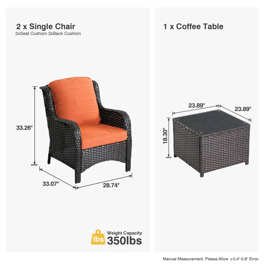 Outdoor Furniture 3-Piece with Table Kenard Curved Handrest