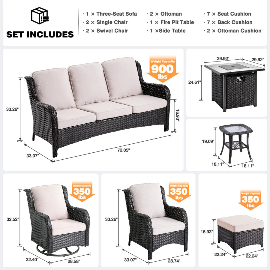 Outdoor Furniture 9-Piece with 30'' Fire Pit Table and Kenard 2 Rocking Chairs