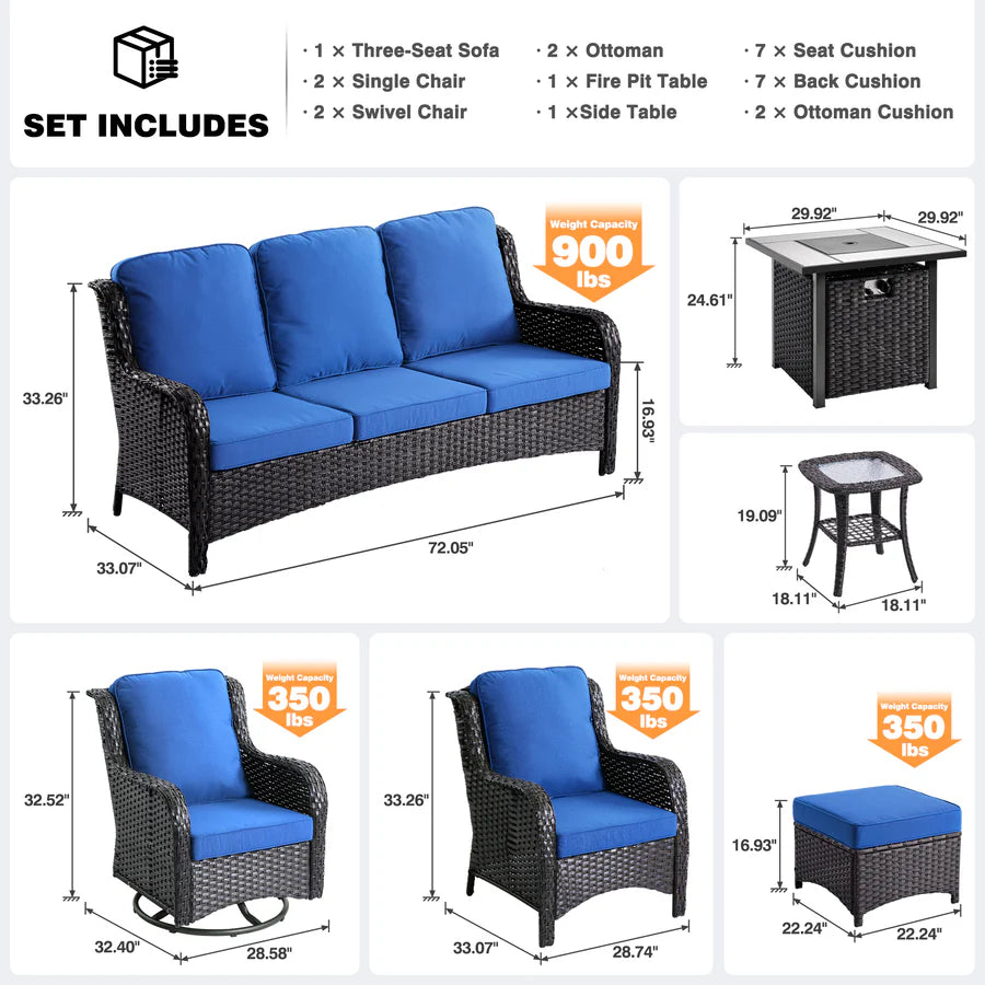 Outdoor Furniture 9-Piece with 30'' Fire Pit Table and Kenard 2 Rocking Chairs