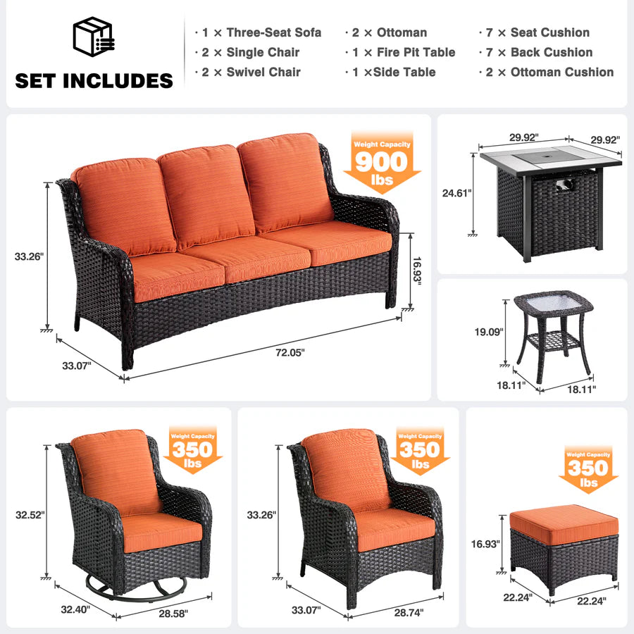 Outdoor Furniture 9-Piece with 30'' Fire Pit Table and Kenard 2 Rocking Chairs
