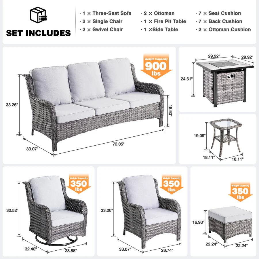 Outdoor Furniture 9-Piece with 30'' Fire Pit Table and Kenard 2 Rocking Chairs