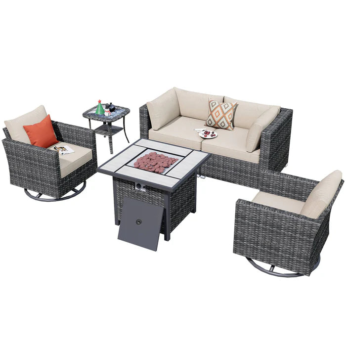 Outdoor Sectional Furniture 6-Piece with Rocking Chair and 30'' Fire Pit Table