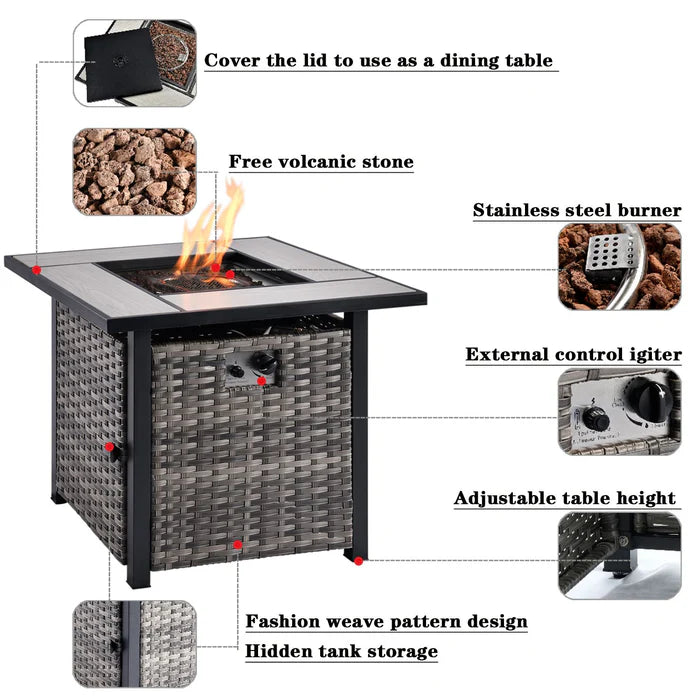 Outdoor Sectional Furniture 6-Piece with Rocking Chair and 30'' Fire Pit Table