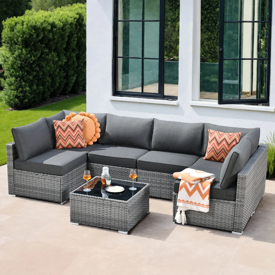 utdoor Sectional Furniture 7-Piece with Cushions and Table