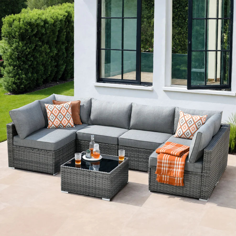 utdoor Sectional Furniture 7-Piece with Cushions and Table