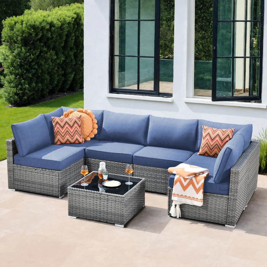 utdoor Sectional Furniture 7-Piece with Cushions and Table