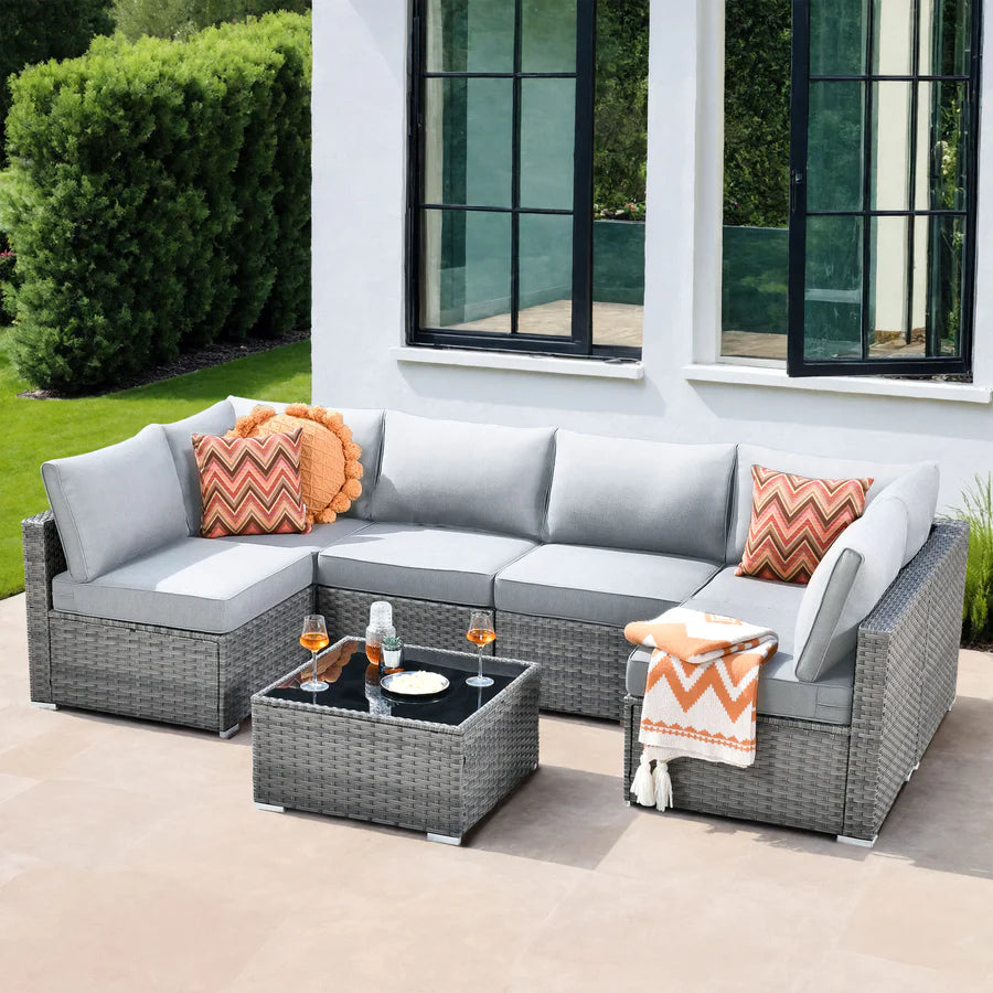 utdoor Sectional Furniture 7-Piece with Cushions and Table