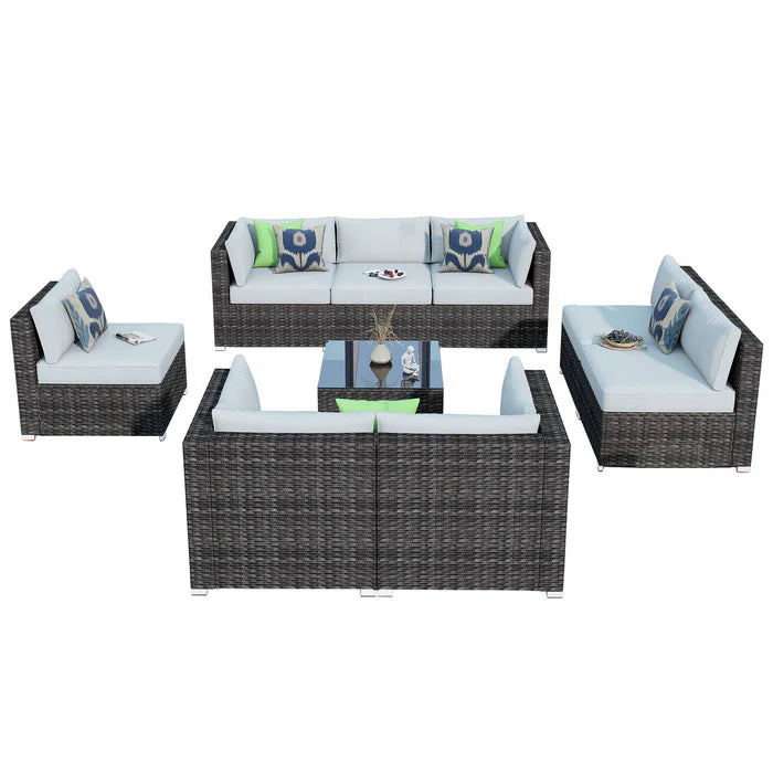 Outdoor Sectional Furniture 9-Piece with Cushions and Table
