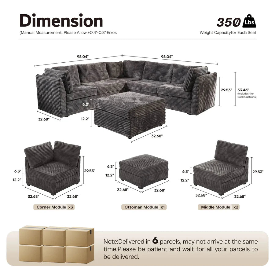 Oversized Modular Sectional Couch, Cloud Couches for Living Room,Deep Seat Upholstered Convertible Sleeper Sofa