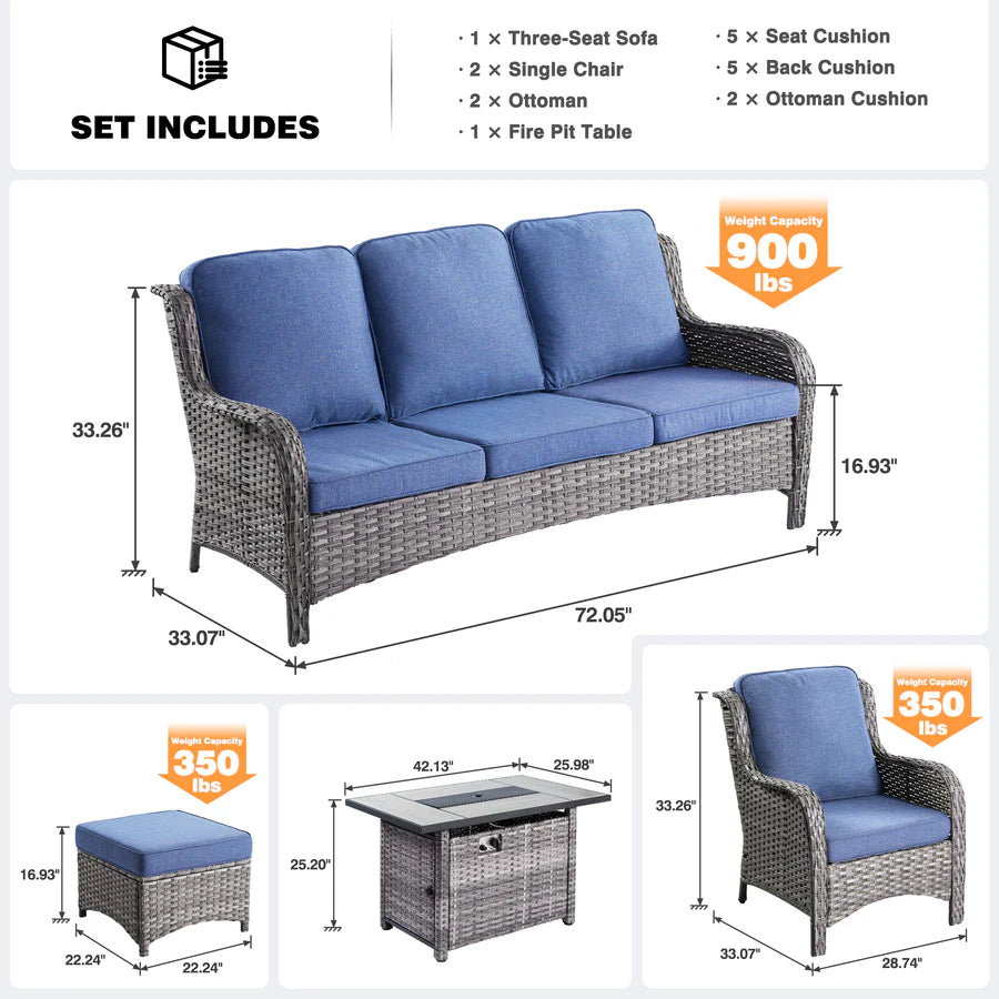 Patio 6-Piece Conversation Set with 42'' Rectangle Propane Fire Pit Table Kenard