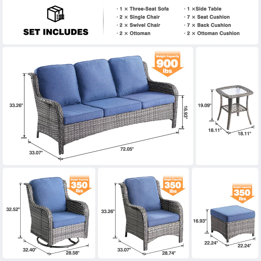 Patio Conversation Set 10-Piece with Rocking Chairs and Table Kenard