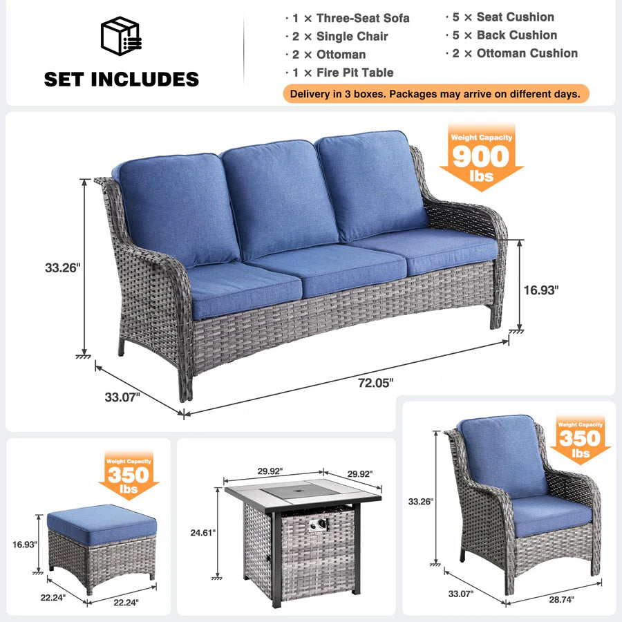 Patio Conversation Set 6-Piece with 30' Fire Pit Table and Kenard Set