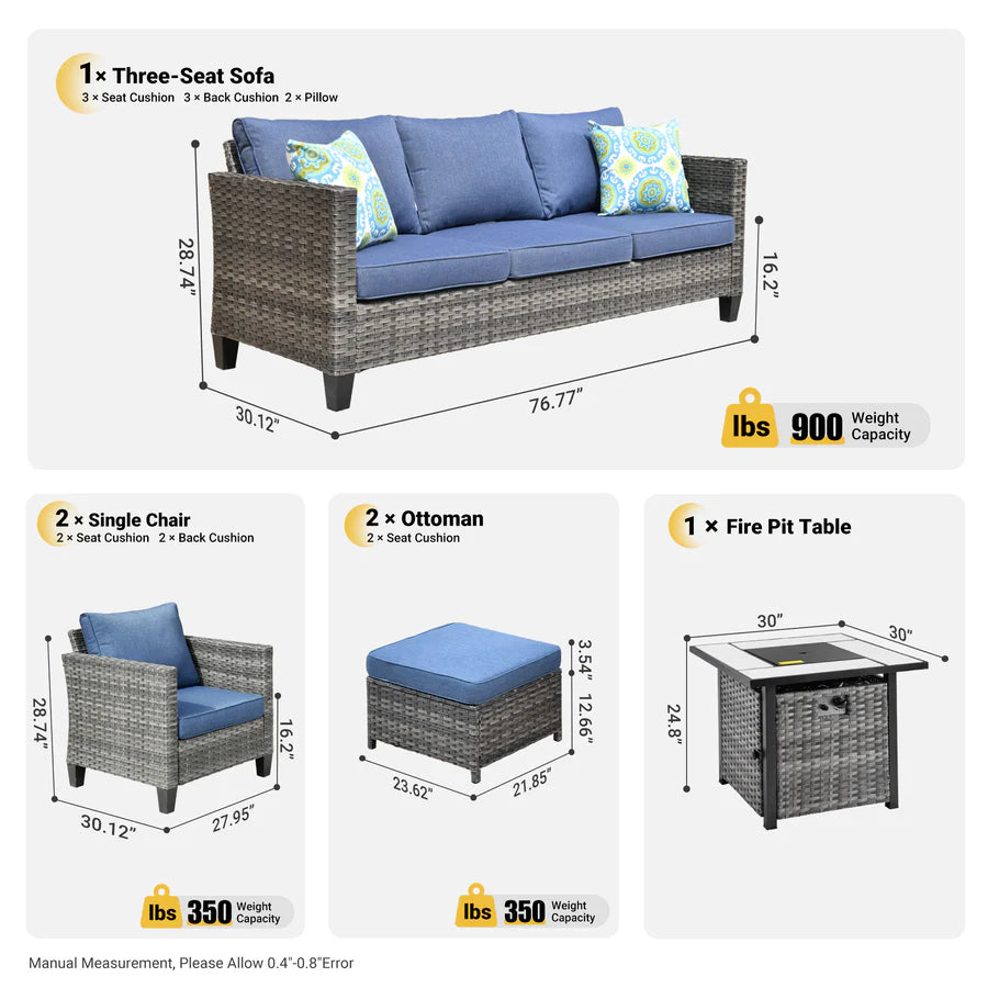 Patio Conversation Set 6-Piece with 30'' Fire Pit Table and Vultros Set