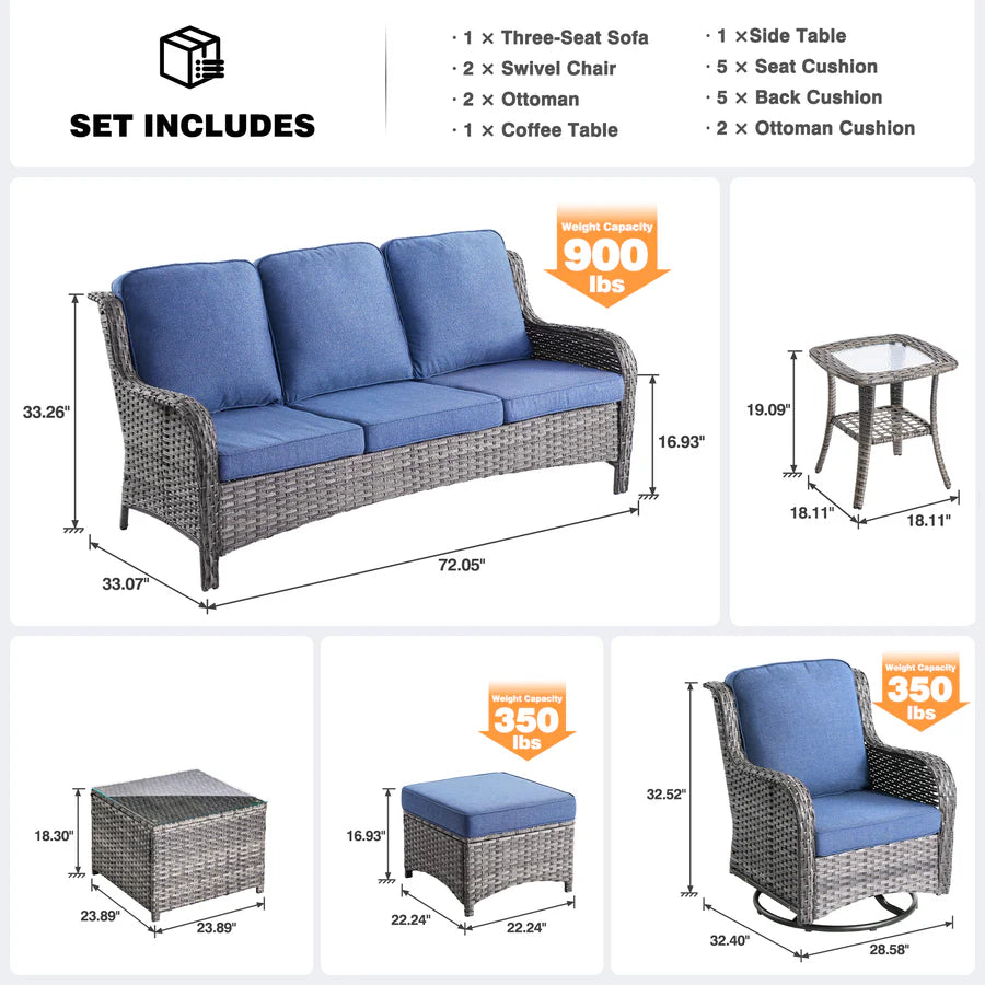 Patio Conversation Set 7-Piece with Swivel Chairs and Table Kenard