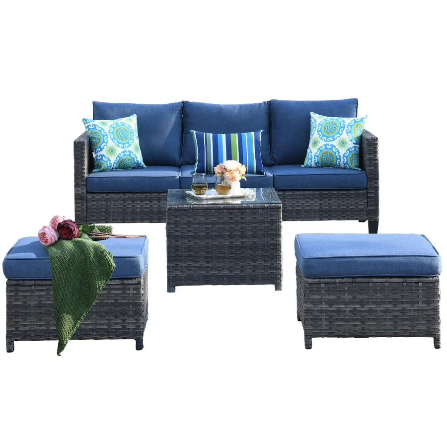 Patio Conversation Set 7-Piece with Swivel Rocking Chairs and Table