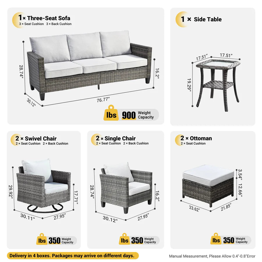 Patio Conversation Set 8-Piece with Swivel Rocking Chairs and Table
