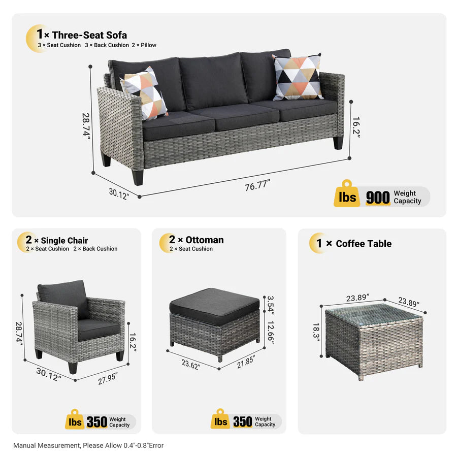 Patio Conversation Set New Vultros 6-Piece High Back with Cushions