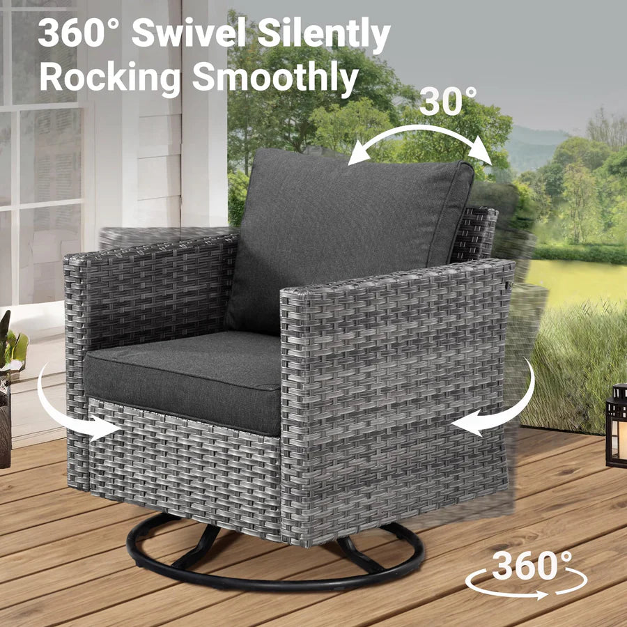 Patio Furniture 3-Piece Set with Swivel Chairs and Table Square Shape Armrest