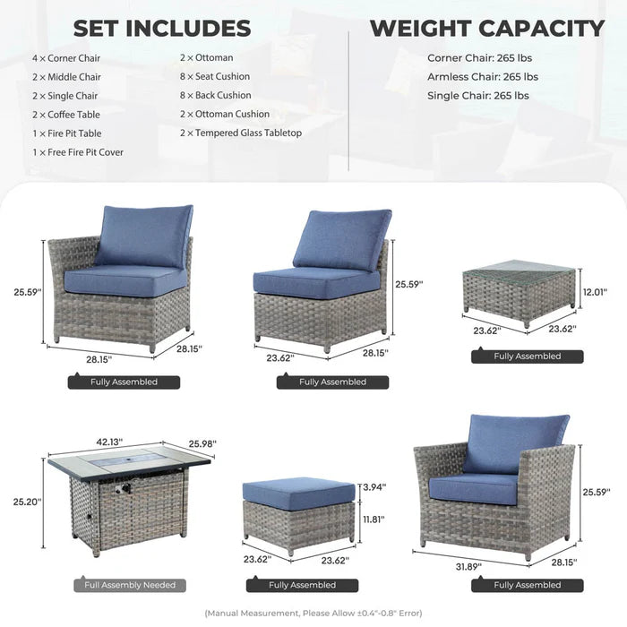 Patio Conversation Set 6-Piece with 30' Fire Pit Table and Kenard Set