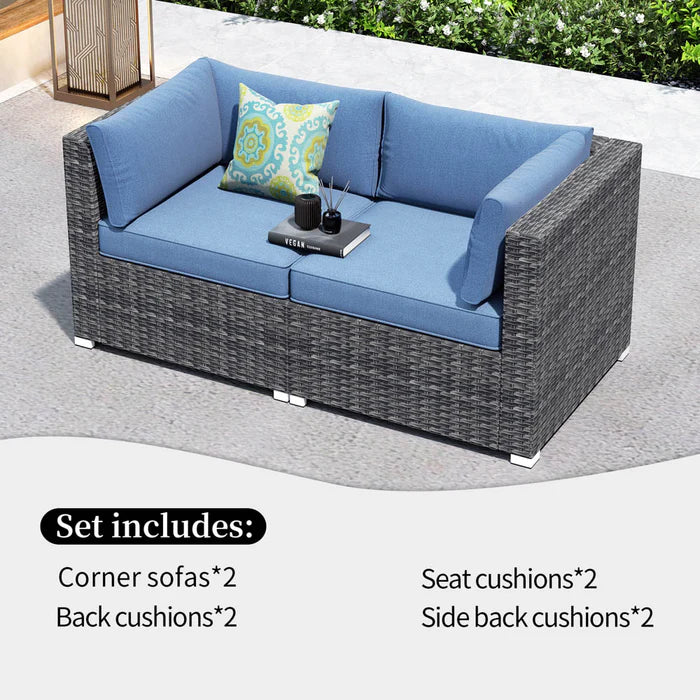 Patio Furniture Set 2-Piece Corner Sofa with Cushions and 4.13'' Wide Armrest
