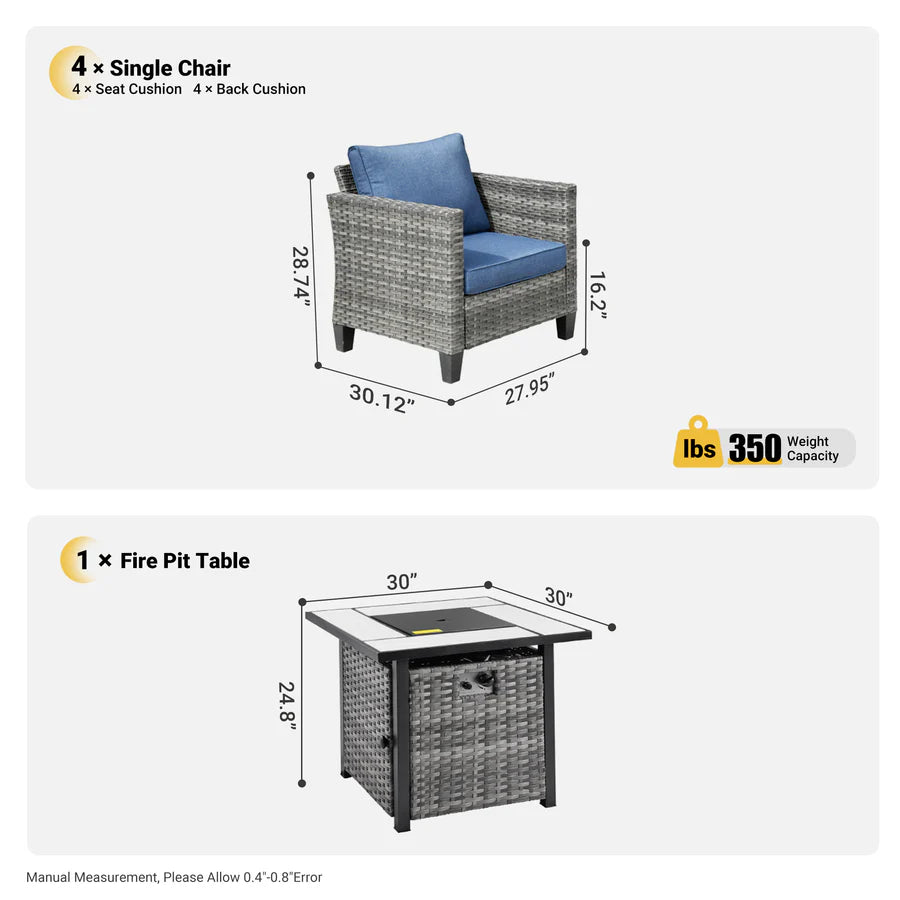 Patio Furniture Set 5-Piece with 30'' Fire Pit Table and Vultros Chairs