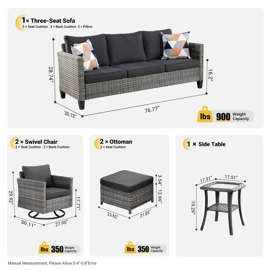 Patio Furniture Set 6-Piece with Swivel Rocking Chairs and Table