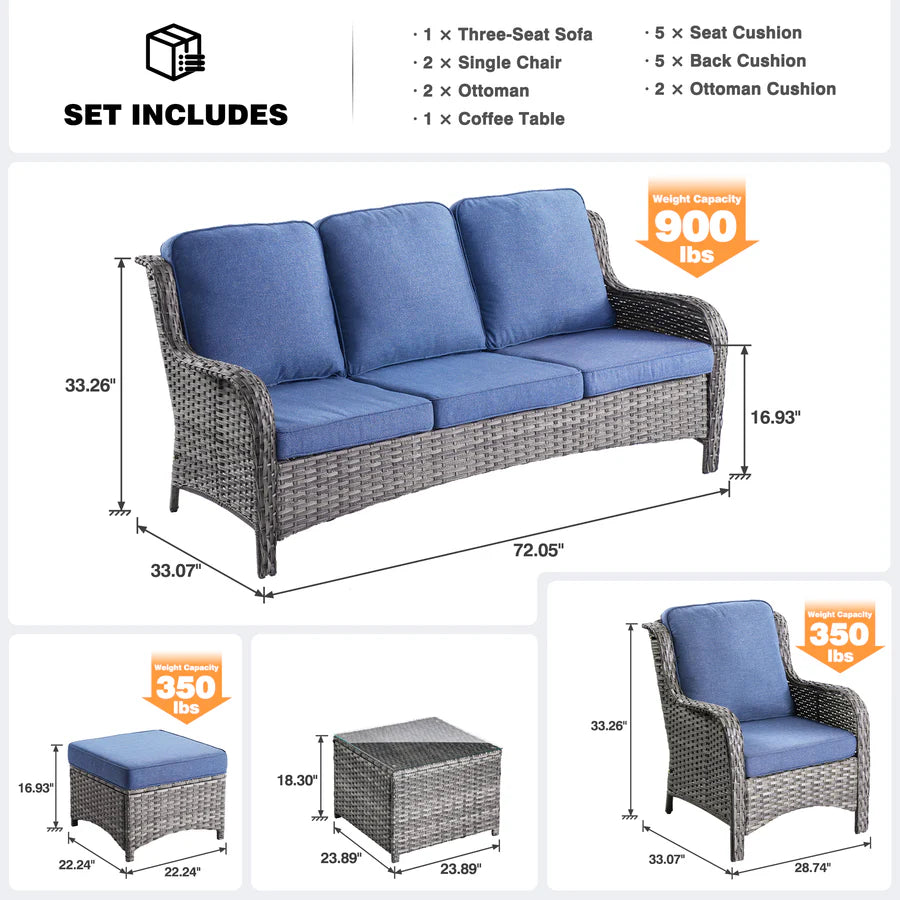 Patio Furniture Set 6-Piece with Table Kenard Curved Handrest