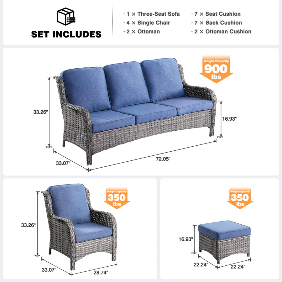 Patio Furniture Set 7-Piece With Cushions Kenard Curved Handrest