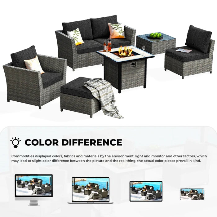 Patio Furniture Set New Rimaru 7-Piece Set include 30'' Square Fire Pit Table Partially Assembled
