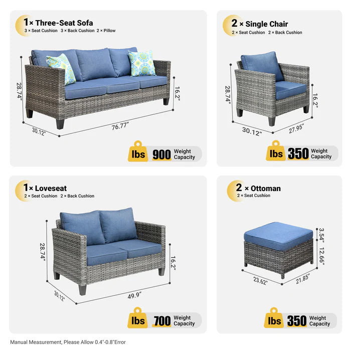 Patio Furniture Set New Vultros 7-Person High Back Sectional Sofa with Cushions