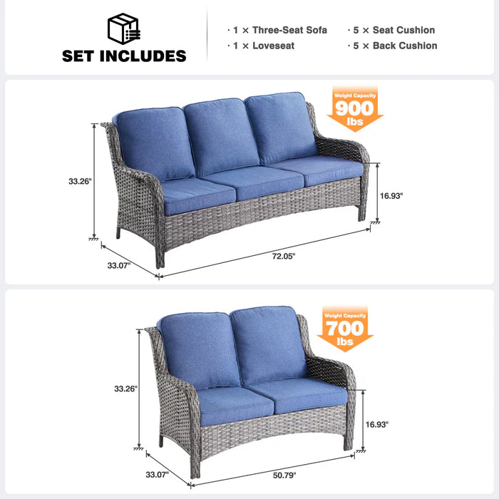 Patio Kenard 2-Piece Conversation Set with Loveseat and Three-seat Couch