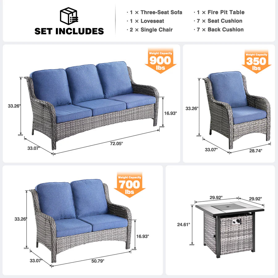 Patio Kenard 5-Piece Conversation Set with 30'' Fire Pit Table and Loveseat