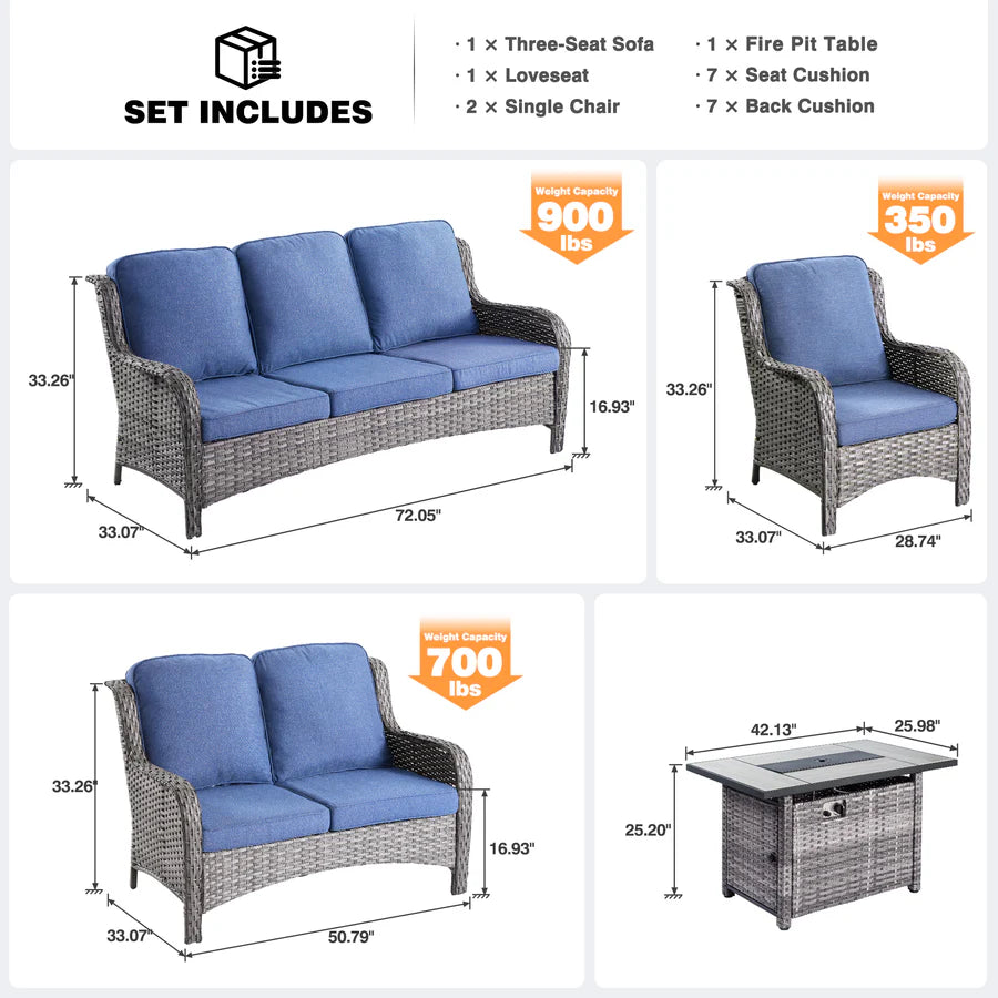 Patio Kenard 5-Piece Conversation Set with 42'' Fire Pit Table and Loveseat