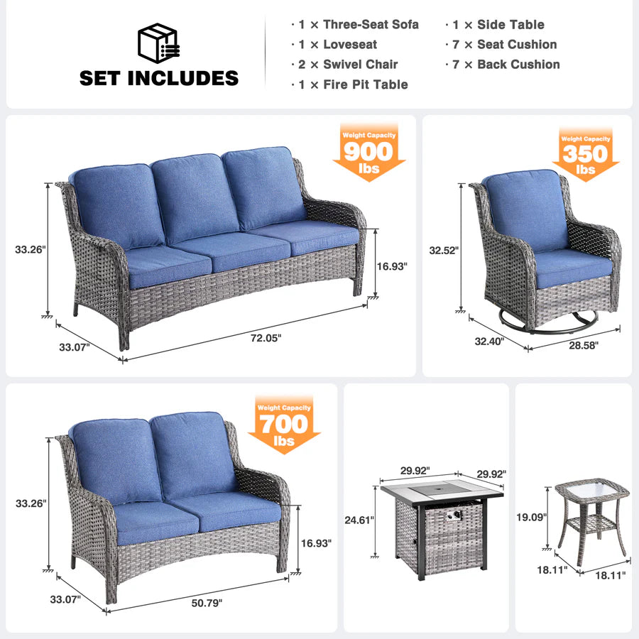 Patio Kenard 6-Piece Conversation Set with 30'' Propane Fire Pit Table and Rocking Chairs