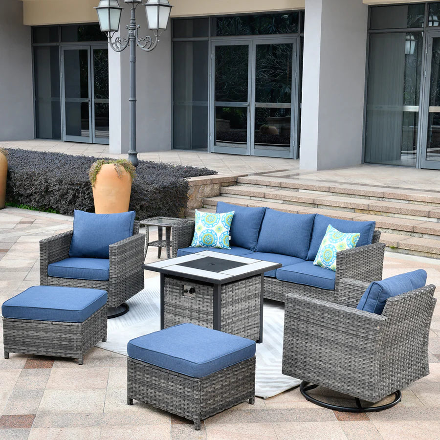 Patio Vultros 7-Piece Set with 2 Rocking chairs and 30'' Propane Fire Pit Table