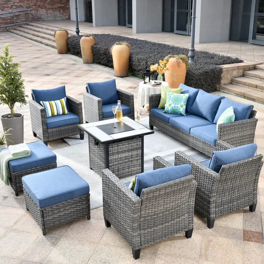 Patio Vultros 8-Piece Conversation Set with 30'' Propane Fire Pit Table