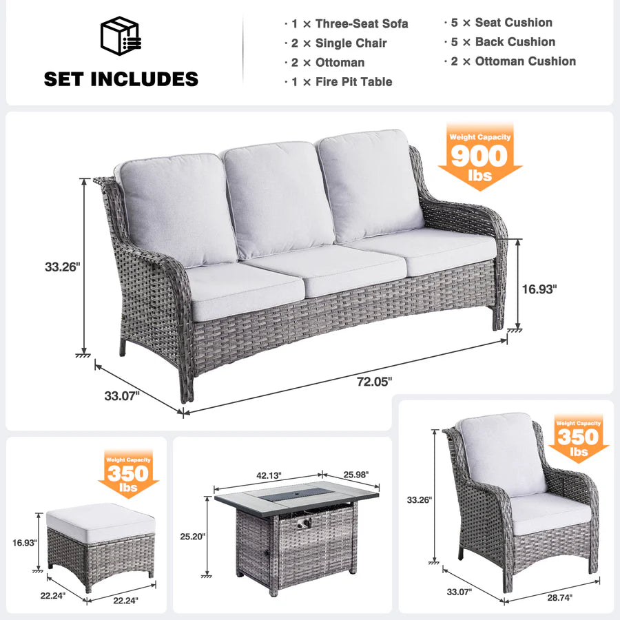 Patio 6-Piece Conversation Set with 42'' Rectangle Propane Fire Pit Table Kenard