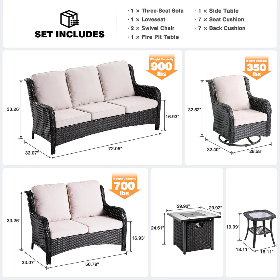 Patio Kenard 6-Piece Conversation Set with 42'' Rectangle Propane Fire Pit Table and Rocking Chairs