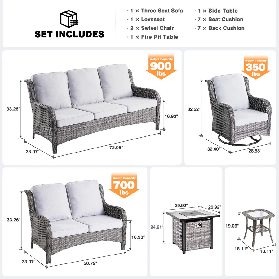 Patio Kenard 6-Piece Conversation Set with 42'' Rectangle Propane Fire Pit Table and Rocking Chairs