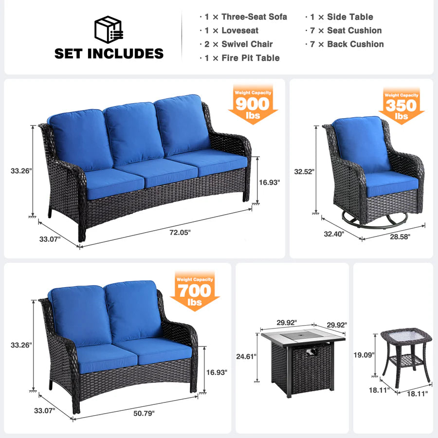 Patio Kenard 6-Piece Conversation Set with 42'' Rectangle Propane Fire Pit Table and Rocking Chairs