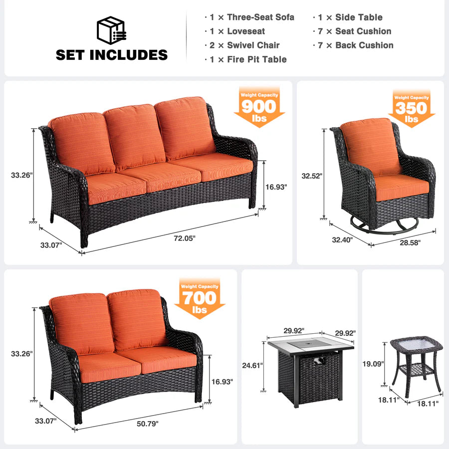 Patio Kenard 6-Piece Conversation Set with 42'' Rectangle Propane Fire Pit Table and Rocking Chairs