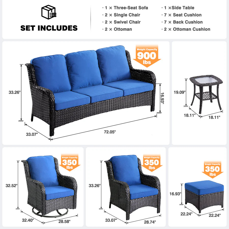 Patio Conversation Set 10-Piece with Rocking Chairs and Table Kenard