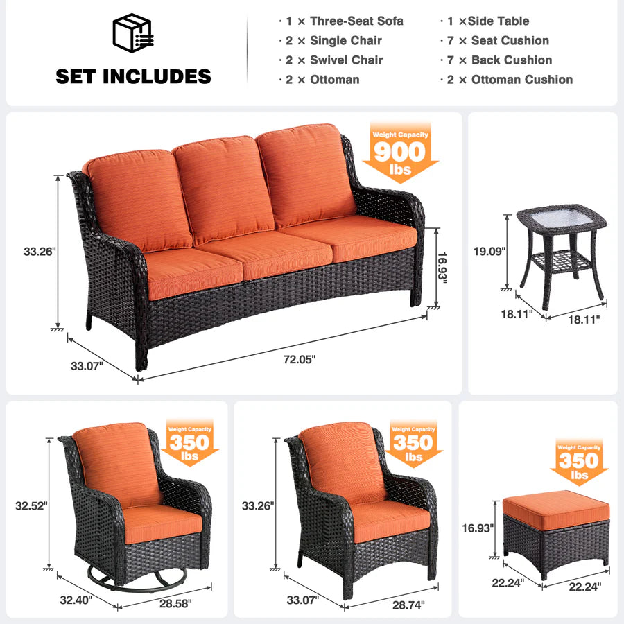Patio Conversation Set 10-Piece with Rocking Chairs and Table Kenard